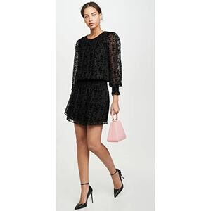 Parker Carmindy Burnout Velvet Cocktail Mini Dress Black XS Long Sleeve $298